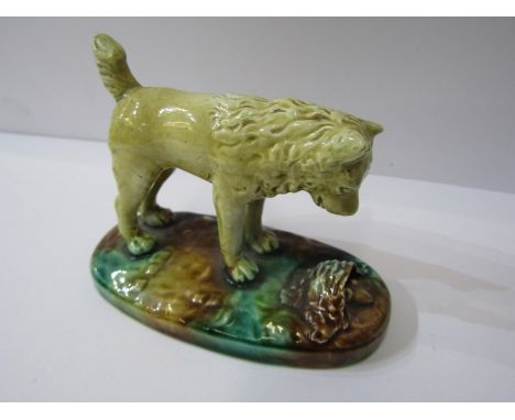 VICTORIAN MAJOLICA, figure of Dog hunting Mouse, 9cm height 