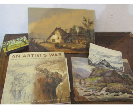 FOLIO OF VICTORIAN &amp; EDWARDIAN UNFRAMED WATERCOLOURS, also reference book "An Artist's War",Morris and Alice Meredith Wil