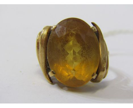LARGE OVAL CUT CITRINE, testing 9ct gold setting, size K 