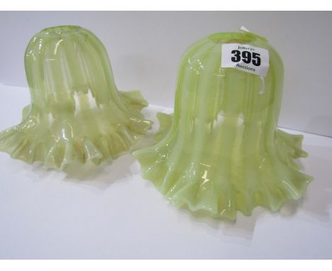 VASELINE GLASS, pair of Edwardian crinoline edge light shades, 12cm height 