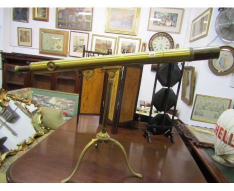 ANTIQUE BRASS TRIPOD BASE TELESCOPE, by W Watson &amp; Sons, London, incorporating gradient scale, telescope length 116cm 