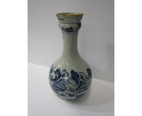 ORIENTAL CERAMICS, 18th Century porcelainous stoneware flask, decorated with riverscape, 23cm height 