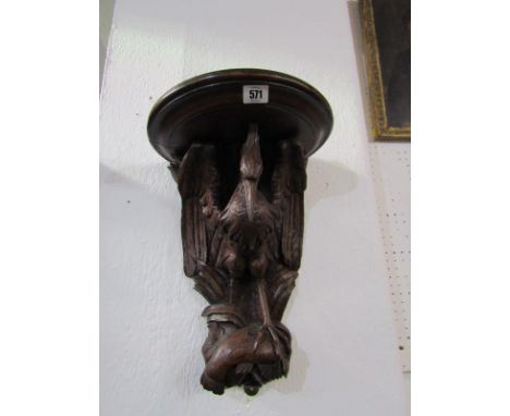 ANTIQUE CARVED BRACKET SHELF, a quality Heron carved support bracket shelf, 39cm height