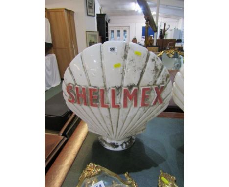 MOTORING, vintage milk glass petrol pump display globe "Shellmex", 43cm height, damaged base rim 