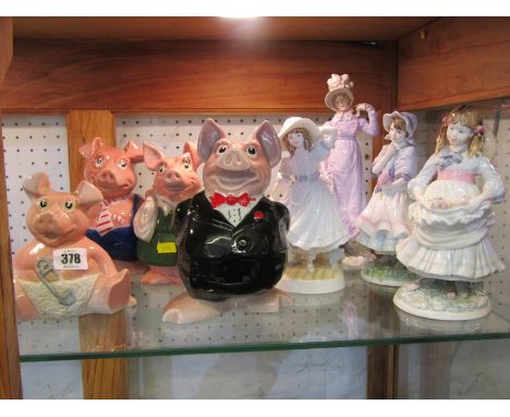 NAT WEST PIGGY BANKS, family of 4 Wade piggy banks, together with Royal Worcester limited edition figure "The Regency" and 3 