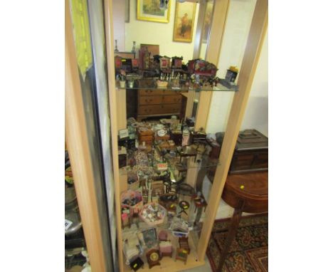 VINTAGE DOLLS HOUSE FURNISHINGS AND DOLLS HOUSE, an impressive collection of vintage dolls house furniture, including 2 minia