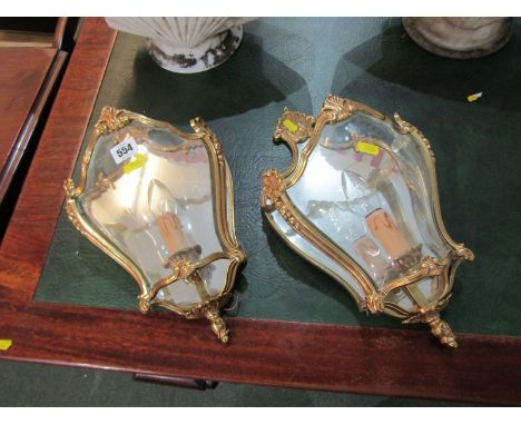 LIGHTING, pair of ornate brass cased wall lights in the French style, 36cm height 