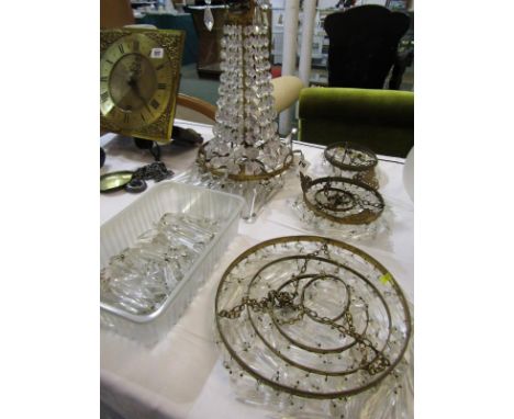 VINTAGE LIGHTING, gilt metal mounted chandelier, together with 3 other graduated drop lustre chandeliers, max. diameter 26cm 