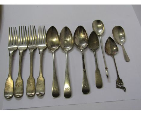 SILVER CUTLERY, collection of assorted silver cutlery including preserve shovel and caddy spoon, total weight 334 grams 