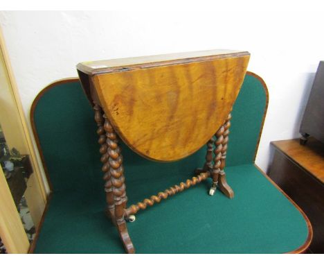 EDWARDIAN SUTHERLAND TABLE, oval drop leaf with barley twist supports, 50cm width 