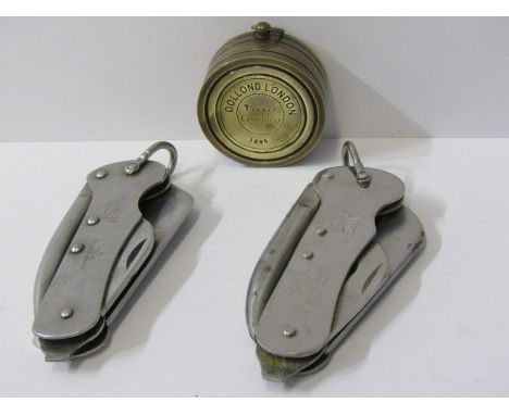 DOLLAND REPLICA POCKET COMPASS, also pair of military Kutrite metal pen knives 