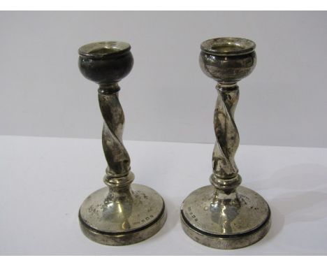 SILVER DRESSING TABLE CANDLE STICKS, writhen twist columns, Birmingham 1930, 10cm height 