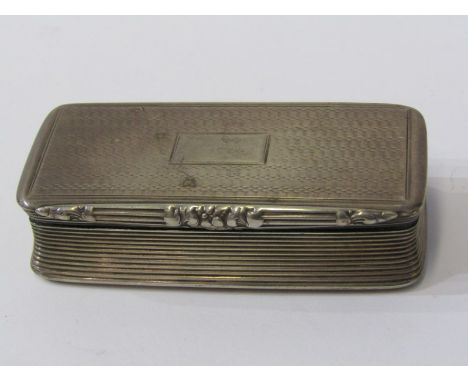 GEORGIAN SILVER RECTANGULAR SNUFF BOX, engine turned decoration with reeded sides, maker JW, 66 grams 