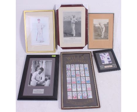 A collection of cricket related framed photographs to include Ian Botham - Botham's ' Ashes ', Freddie Flintoff , Jack Hobbs 