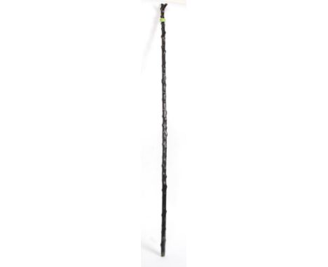 A handmade tall walking stick - crook constructed from blackthorn wood and ebonised. H130cm