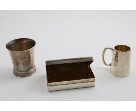A GEORGE V FLARED BEAKER on a reeded foot, initialled and dated "27.10.65", by Richard Comyns, London 1926, an Edwardian rect
