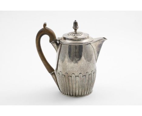 A GEORGE III COFFEE BIGGIN barrel-shaped with a fluted lower body and part-fluted cover with an acorn finial, crested by John
