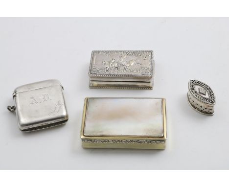 A 19TH CENTURY AUSTRO-HUNGARIAN SILVERGILT RECTANGULAR SNUFF BOX with a mother of pearl mounted cover, maker's mark "IS", Pra