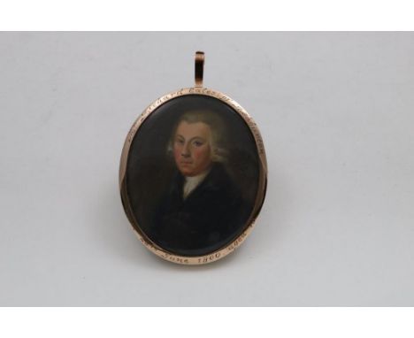 ENGLISH SCHOOL LATE C18TH. Miniature portrait of a gentleman wearing black coat and wig, half length, on ivory; 6.25 x 5 cms 