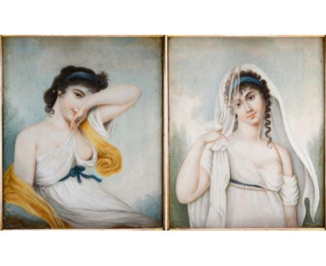 ENGLISH SCHOOL, C19th. Portrait of a lady (after Reynolds' "The Snake In The Grass"), on ivory, 11.5 x 9.5 cms, gilt frame wi