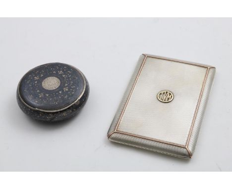 A GEORGE V GOLD-MOUNTED CIGARETTE CASE with a slide action, engine-turned decoration and applied monogram, by Asprey &amp; Co
