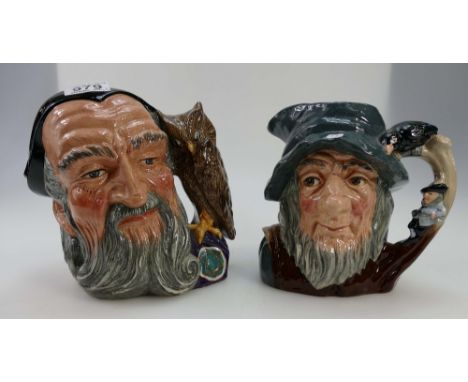 Royal Doulton large character jugs Merlin D6529 and Rip Van Winkle D6438 (both seconds)(2)