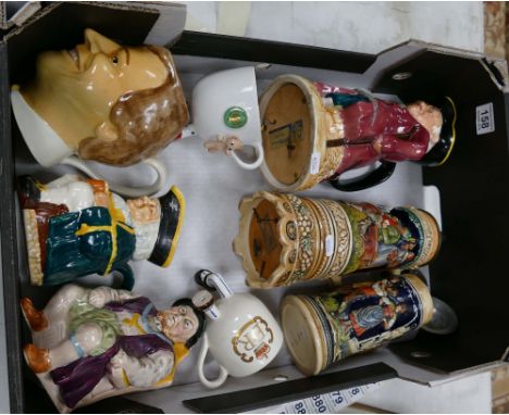 A collection of Character and Toby jugs to include musical pirates, Coronation Street Mike Baldwin, Henry VIII together with 