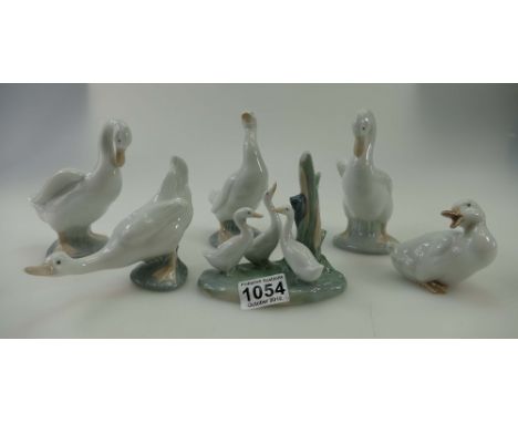 A collection of Nao porcelain figures of various ducks and geese, one boxed  (6)