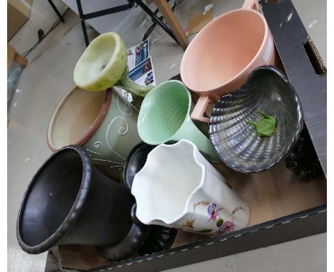 A mixed collection of items to include large Saddlers urns, Denby stoneware vases, Poole pottery, decorated vase, etc. 