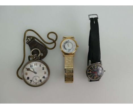 Stainless steel military pocket watch marked GS/TP097018, Rotary Automatic Aquaplunge divers wristwatch and a Great American 