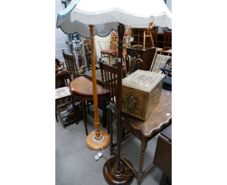Oak standard lamp with other pine standard lamp. (2)