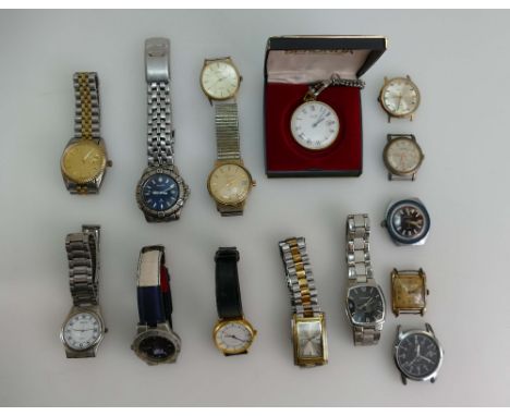 A collection of various gents wristwatches including Sekonda,Timex,Sekonda pocket watch, etc. (14)
