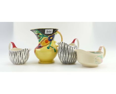 Suzie Cooper production crown works jug, 2 Midwinter style craft jugs and a Suzie Cooper milk jug (4)