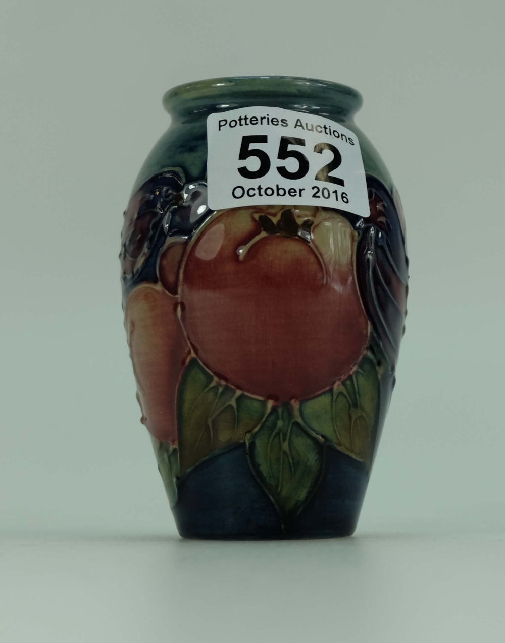 Moorcroft vase decorated in Chaffinch and Berry design on blue ... Moorcroft vase decorated in Chaffinch and Berry design on blue ...