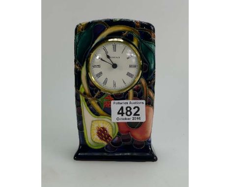 Moorcroft mantle clock in the queens choice design dated 2000 height 16cm in original box (silver marked seconds)