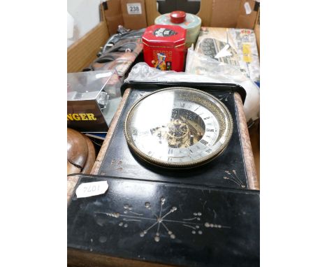 A collection of various items to include boxed toy cars, slate mantle clock, cash box, wood treen items, etc.