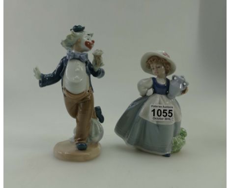 Nao porcelain figure of dancing clown and girl in dress holding urn  (2)