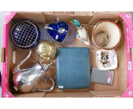 A collection of items to include early stoneware maypole diary butter pail, silver plated boxed cutlery set, Lipton's 1924 Em