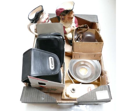 A mixed collection of items to include camera equipment and Crown Devon and Melba ware Toby jugs. (5)