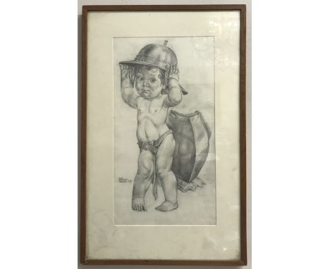 Pencil drawing, "Child in Armour" by Charles Cameron Baillie signed and dated 1939 34 x 18.5cm. 