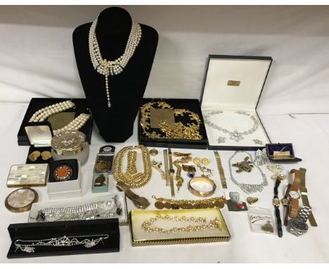 A quantity of good quality costume jewellery to include watches, rolled gold bangle, necklaces, earrings etc. 