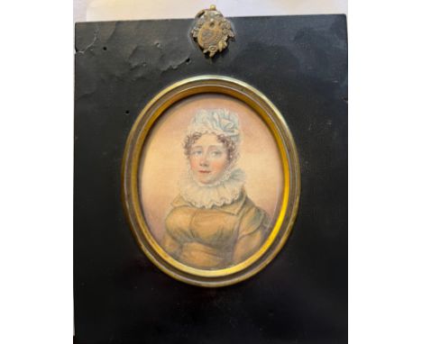 A portrait miniature on card of a lady by A.R. Burt 1783-1842. Frame 16 x 13.5cm. 