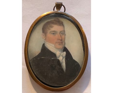 A portrait miniature on ivory of a gentleman in oval frame 6.5 x 5.5cm. Ivory submission reference 7REMRAHW. 