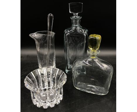 A collection of glass items to include Vicke lindstrand decanter with citrus stopper 21.5 h marked Kosta H 1519 to base, Stro