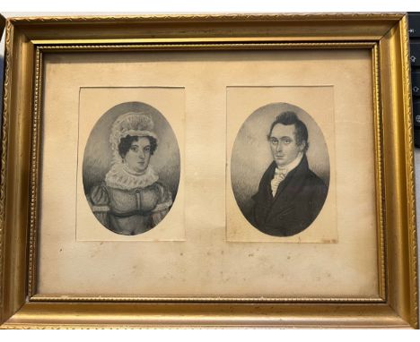 Miniature portrait pencil drawings. Frame size 17 x 22cm. 