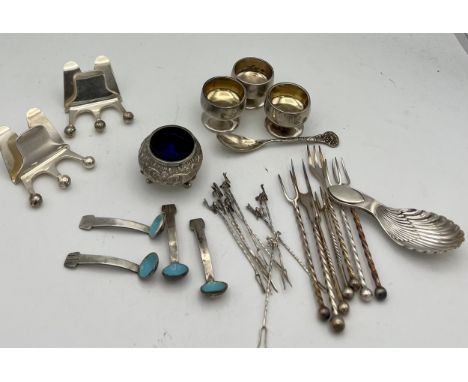 Silver and silver plate to include WMF menu stands, silver caddy spoon Sheffield 1908 maker Thomas Bradbury and sons Ltd, pic