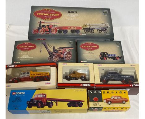 Seven Corgi to include 3 Vintage Glory 80305 Garrett, 80004 Sentinel, 80108 Fowler B6 Crane Engine, CC11103 Pickfords, CC1230