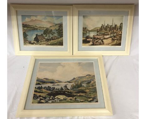 James Priddey (1916-1980) three prints to include 'Derwentwater from Ashness Bridge' 32 x 39cm 'Lake Bala' 22 x 29cm and 'Con