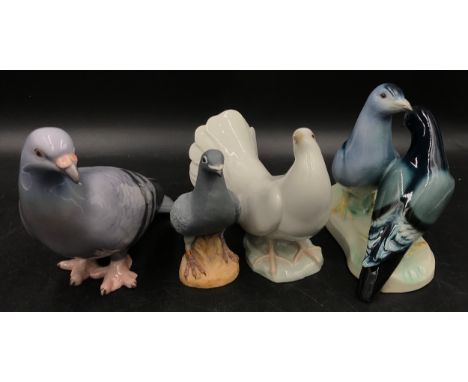 A collection of four ceramic birds mainly pigeons to include a royal Copenhagen pigeon factory stamp and inscribed numbered 1
