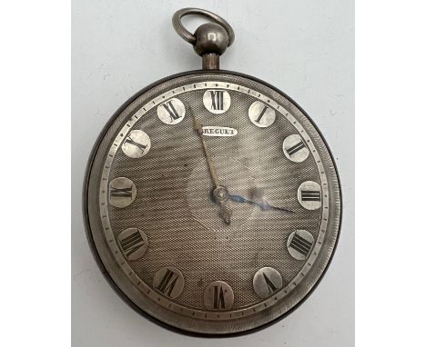 A fine quality Breguet white metal pocket watch with repeat mechanism striking on a gong with engine turned face. 